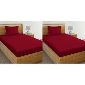 IVAZA 220 Cotton Feel Glace Cotton 1 Single Bedsheet with 1 Pillow Cover (90X60 Inch) Maroon (Pack of 2)