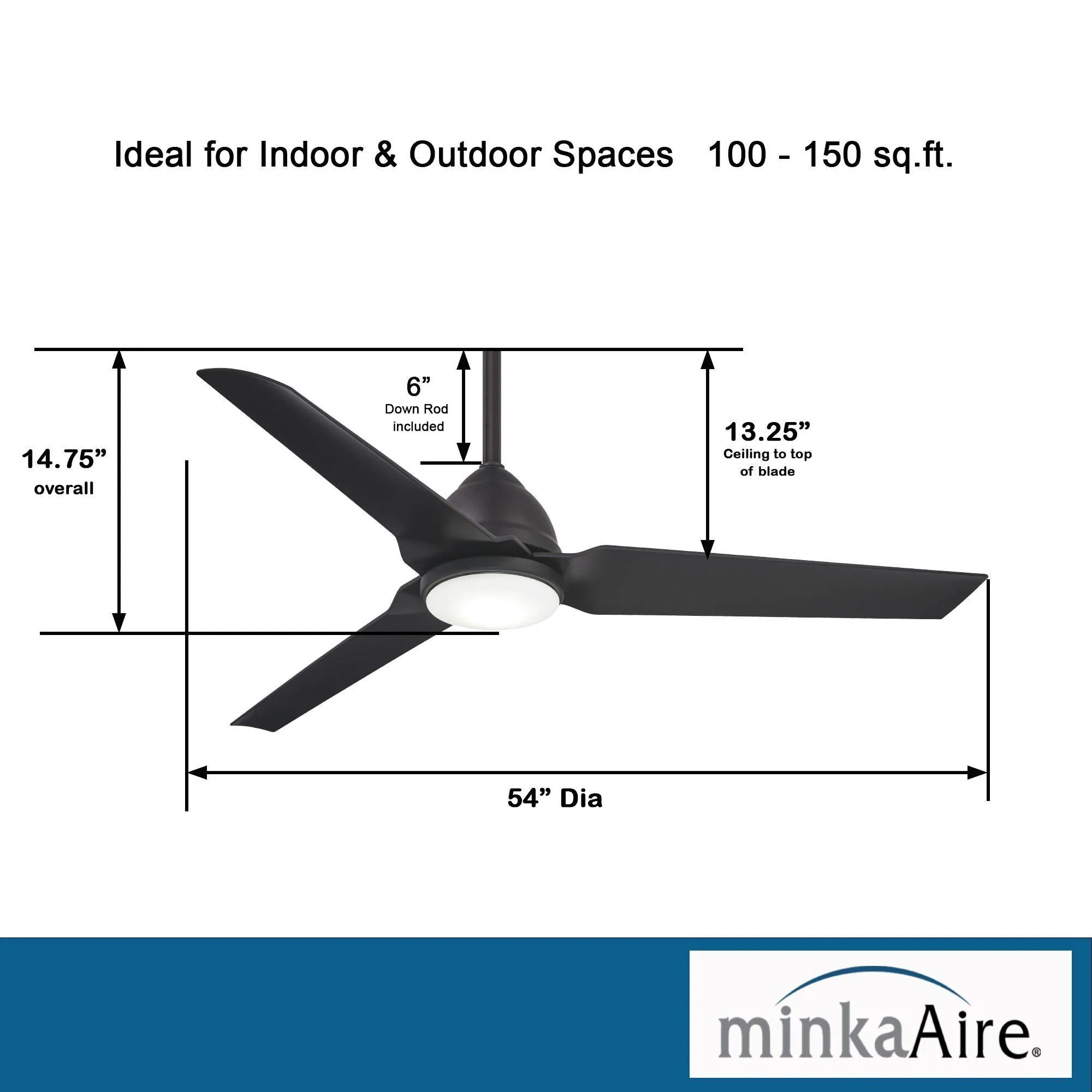 Java LED 54" Coal Wet Rated Ceiling Fan with Light and Remote