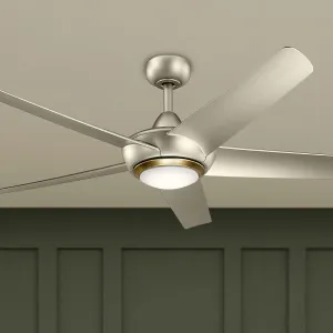Kapono 52 Inch Brushed Nickel LED Indoor Ceiling Fan with Remote