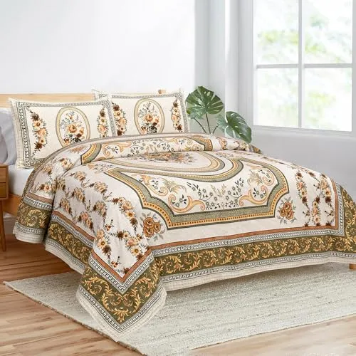 Kuber Industries Double Bedsheet with 2 Pillow Covers | 100x108 Inch | 160 TC Premium Cotton Bedsheet for Double Bed | Bedsheet for Living Room-Home & Hotels | Kaleen Flower | Yellow