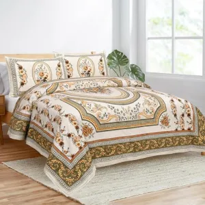 Kuber Industries Double Bedsheet with 2 Pillow Covers | 100x108 Inch | 160 TC Premium Cotton Bedsheet for Double Bed | Bedsheet for Living Room-Home & Hotels | Kaleen Flower | Yellow
