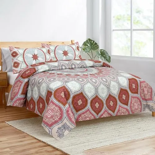 Kuber Industries Double Bedsheet with 2 Pillow Covers | 160 TC Premium Cotton Bedsheet for Double Bed | Bedsheet for Living Room-Home & Hotels | Kaleen Leaf Flower | 100x108 Inch | Maroon