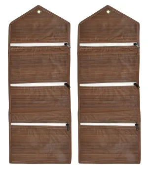 Kuber Industries Wooden Design 3 Pockets Wall Hanging Storage Organizer, Magazine/Letter Holder, Stationary Organizer- Pack of 2 (Brown)-HS43KUBMART25736