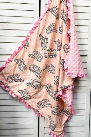 Leopard & Hat print w/pink minky baby blanket DLH2657