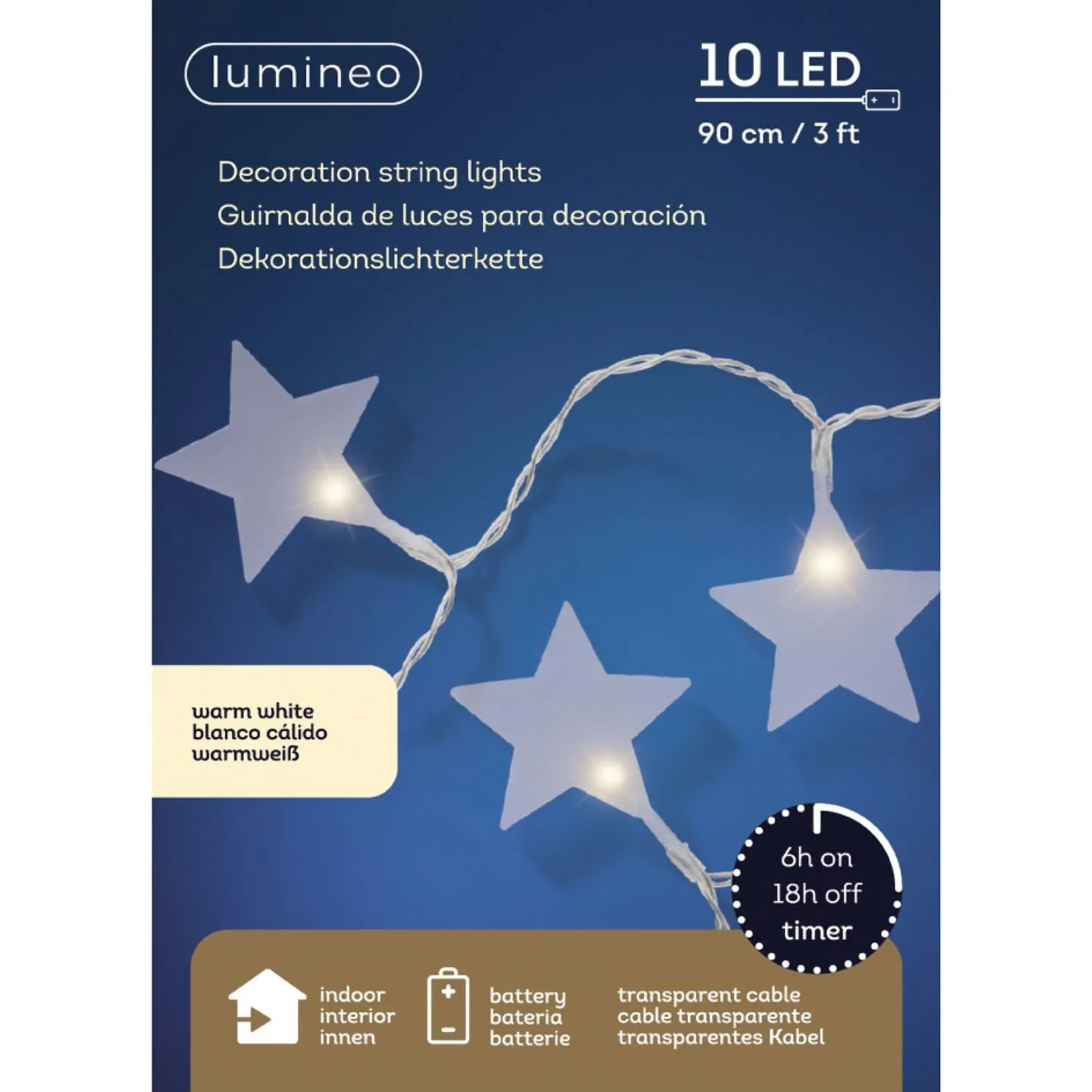 Lumineo 90cm Warm White LED PVC Star String Lights