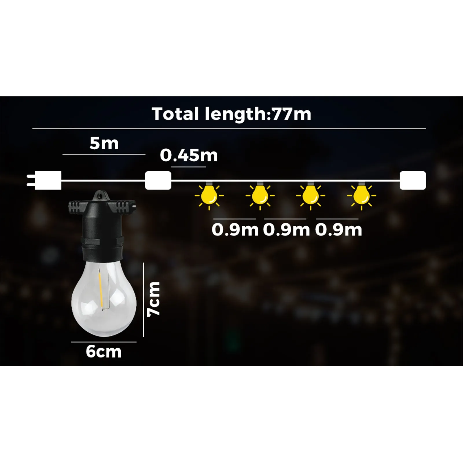 Mazam 77M Festoon String Lights LED Christmas Waterproof Wedding Party Outdoor