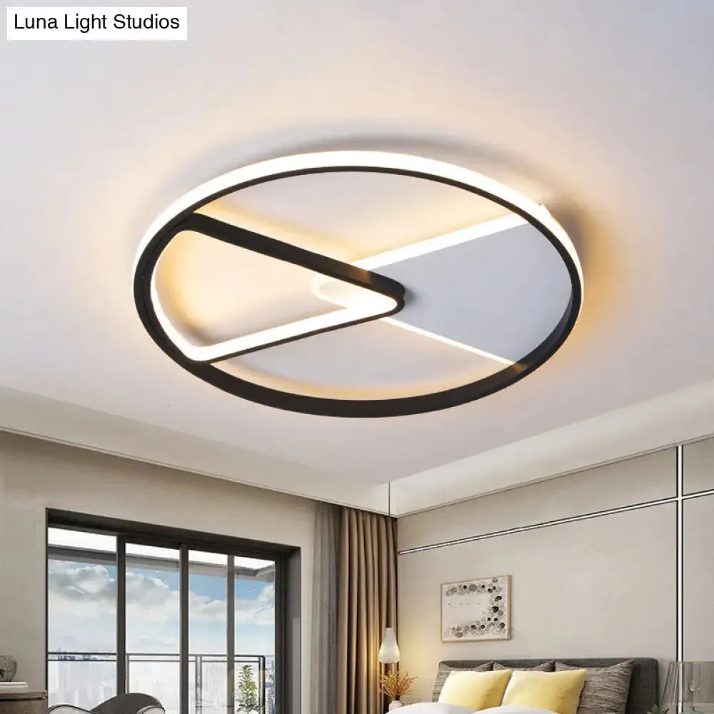 Metallic Round Slim Ceiling Light with Simple Black Design and LED Flush Mount - Warm/White Light Option