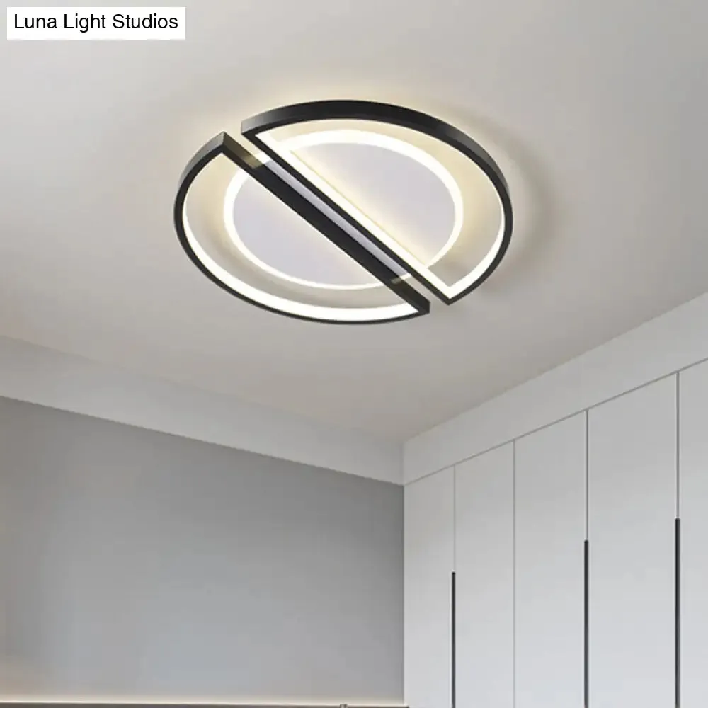 Metallic Round Slim Ceiling Light with Simple Black Design and LED Flush Mount - Warm/White Light Option