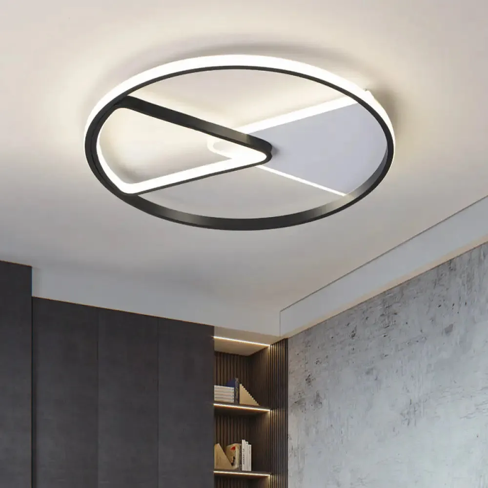 Metallic Round Slim Ceiling Light with Simple Black Design and LED Flush Mount - Warm/White Light Option