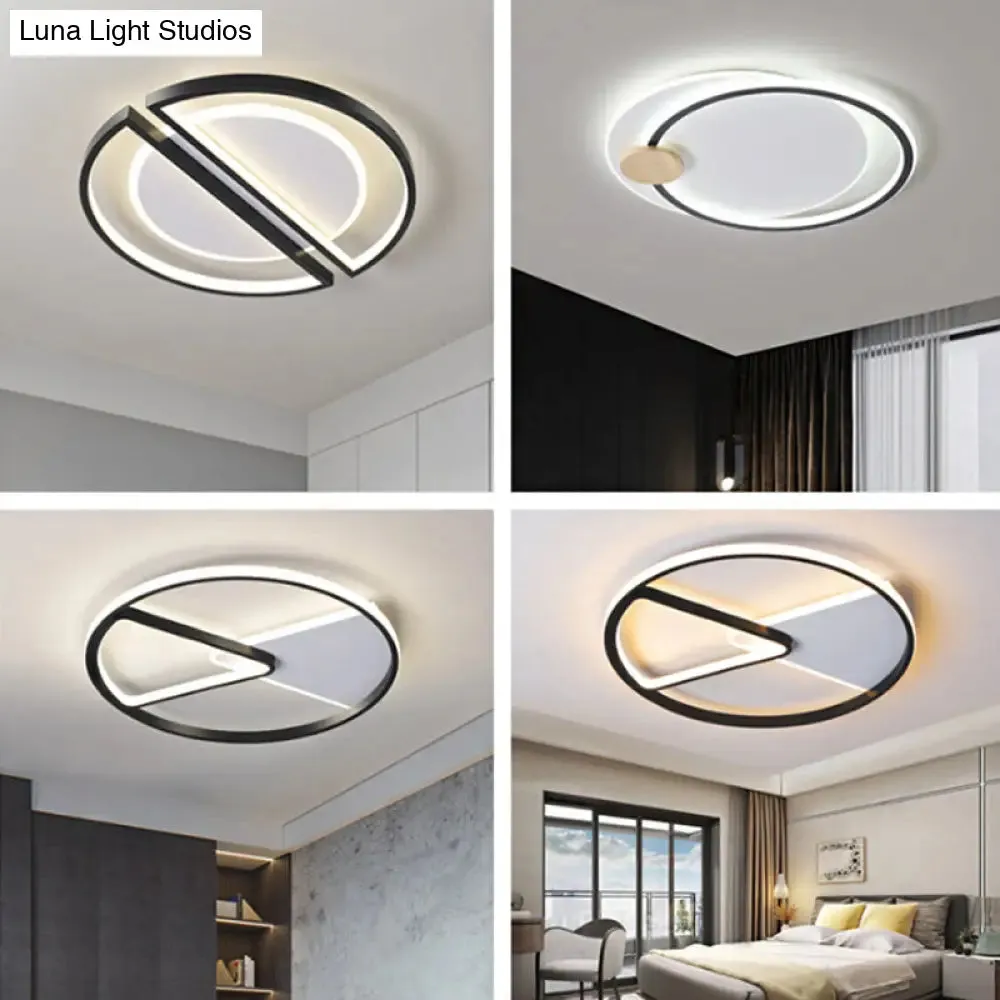 Metallic Round Slim Ceiling Light with Simple Black Design and LED Flush Mount - Warm/White Light Option