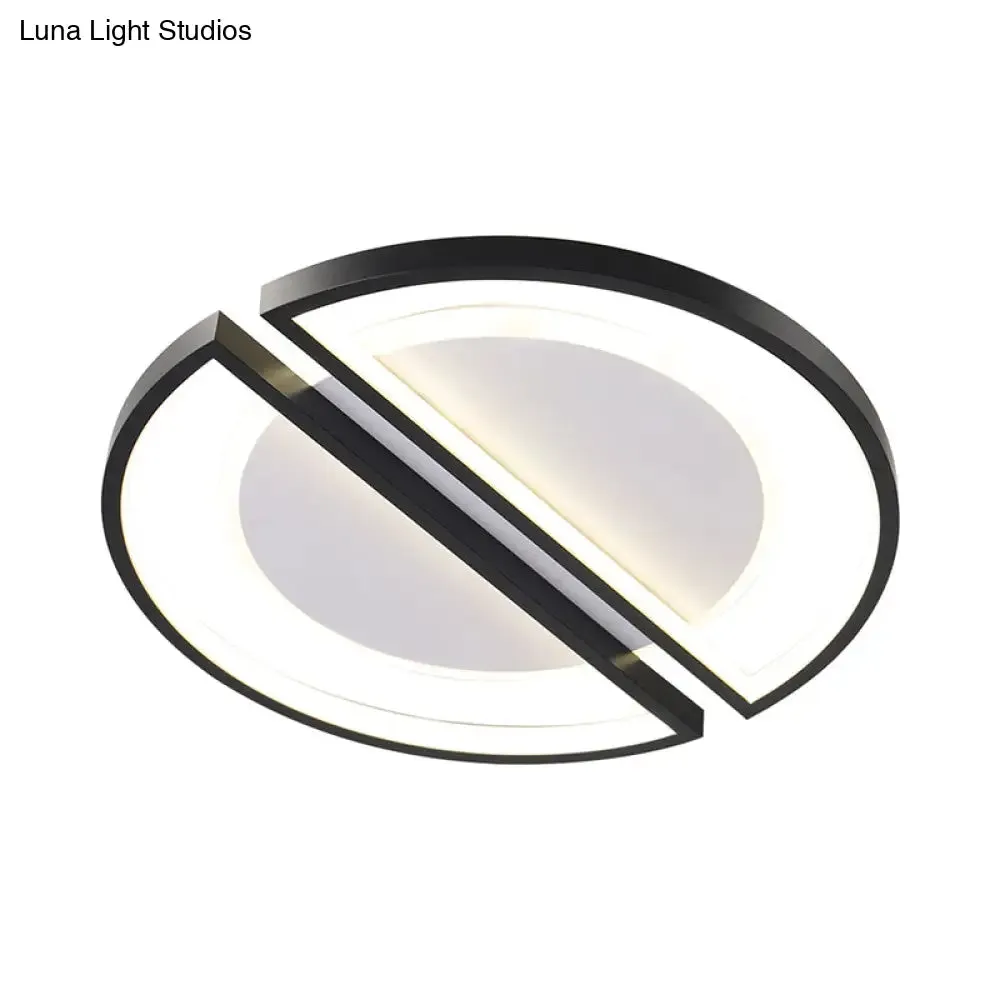 Metallic Round Slim Ceiling Light with Simple Black Design and LED Flush Mount - Warm/White Light Option