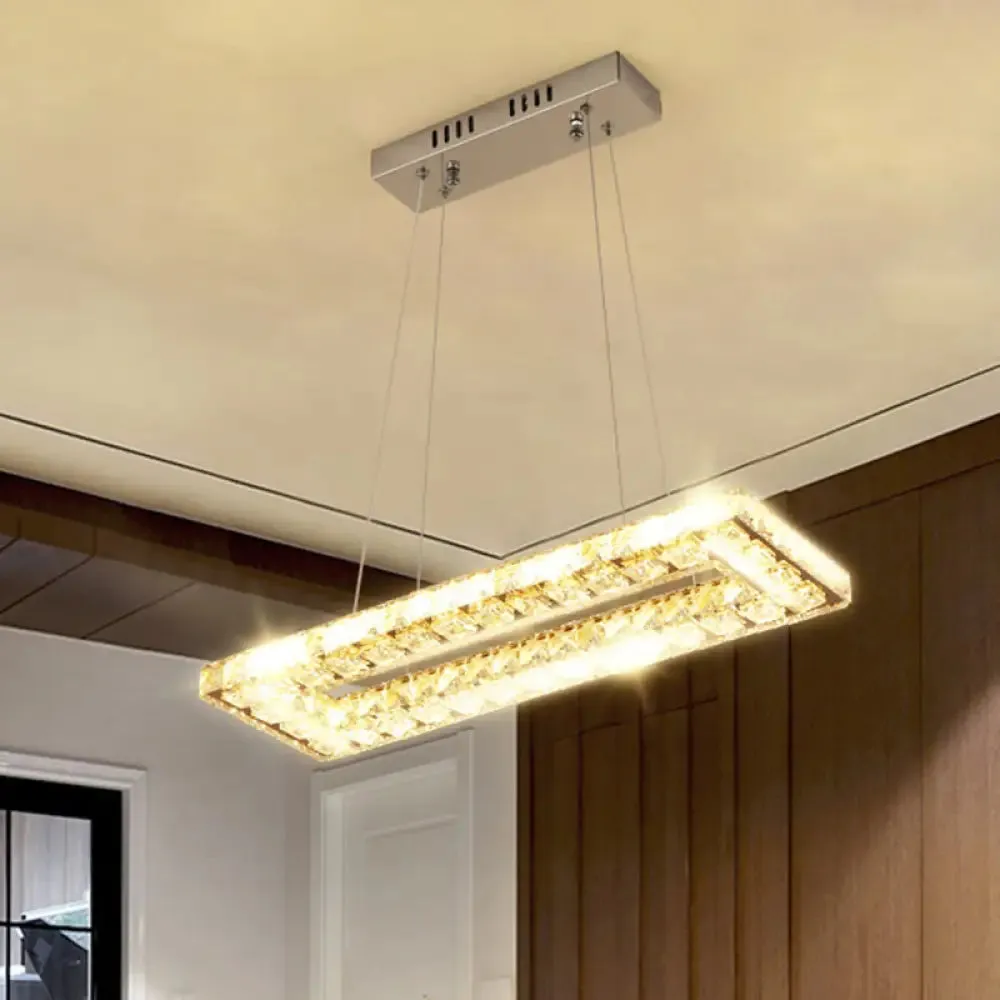 Minimalist Rectangular LED Island Pendant Light with Clear K9 Crystal accents for Restaurants