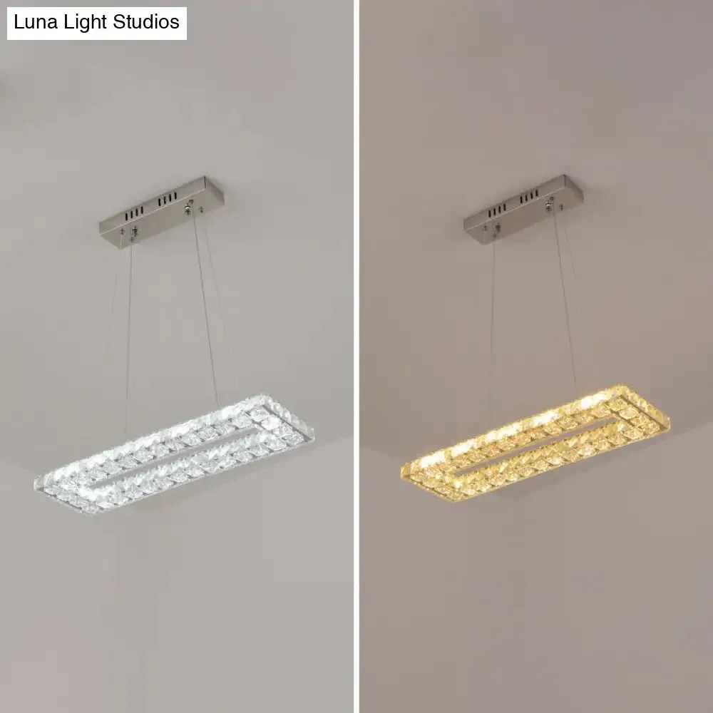 Minimalist Rectangular LED Island Pendant Light with Clear K9 Crystal accents for Restaurants