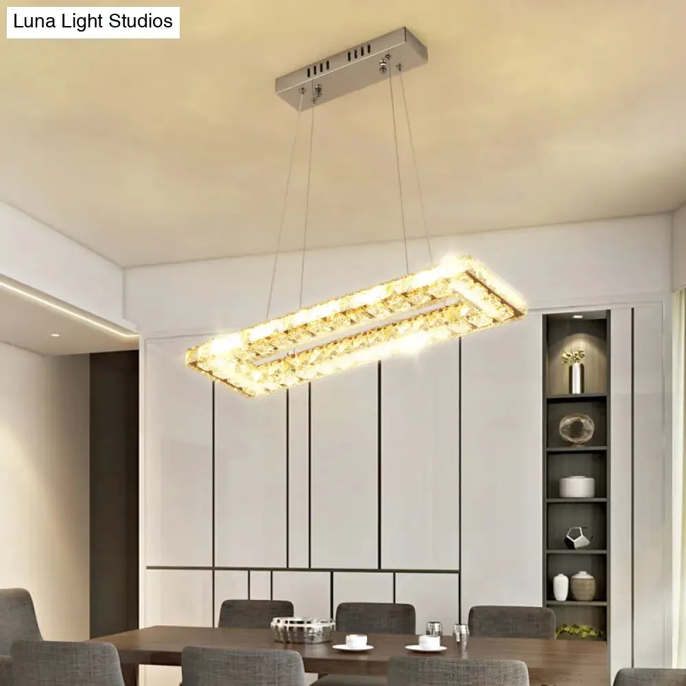 Minimalist Rectangular LED Island Pendant Light with Clear K9 Crystal accents for Restaurants