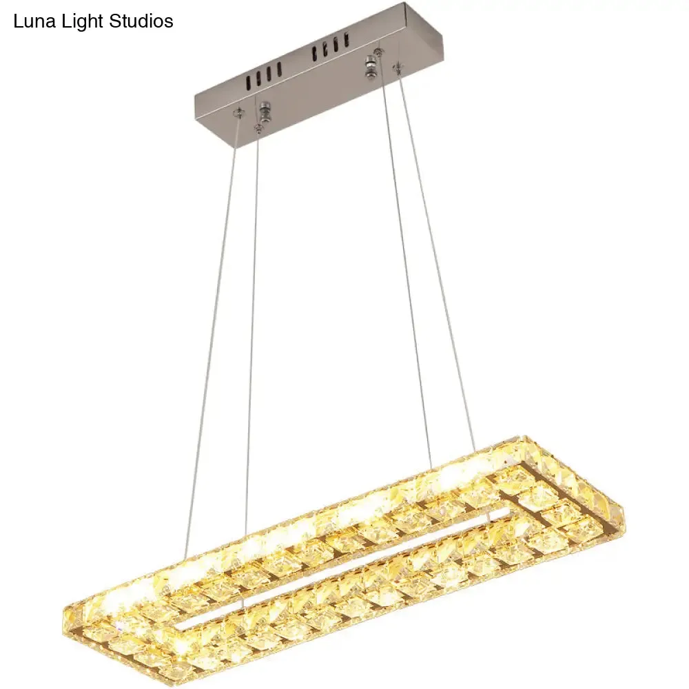 Minimalist Rectangular LED Island Pendant Light with Clear K9 Crystal accents for Restaurants