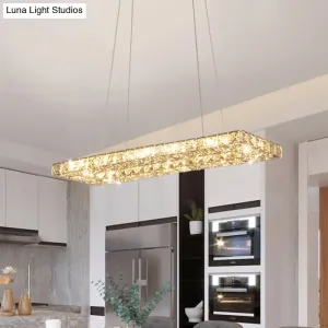 Minimalist Rectangular LED Island Pendant Light with Clear K9 Crystal accents for Restaurants
