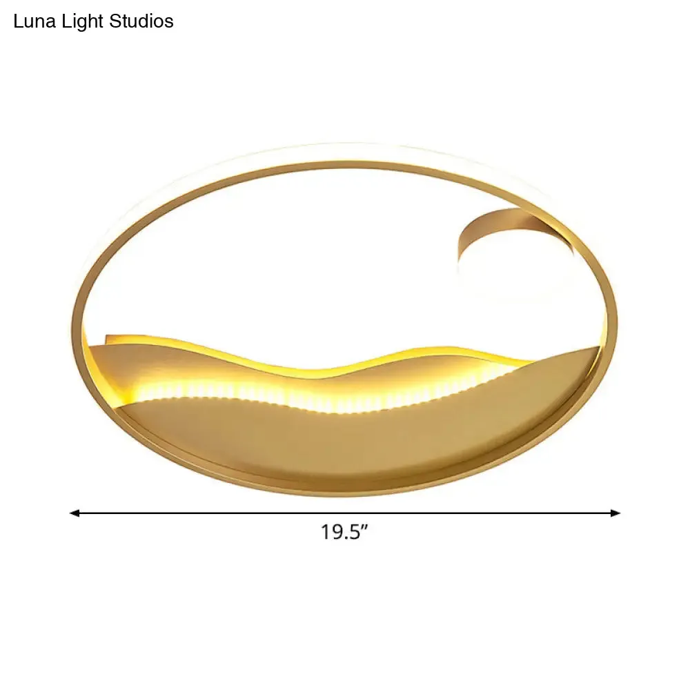 Modern LED Flush Light with Golden Sea Sunset Design - 16"/19.5" - Warm/White Light