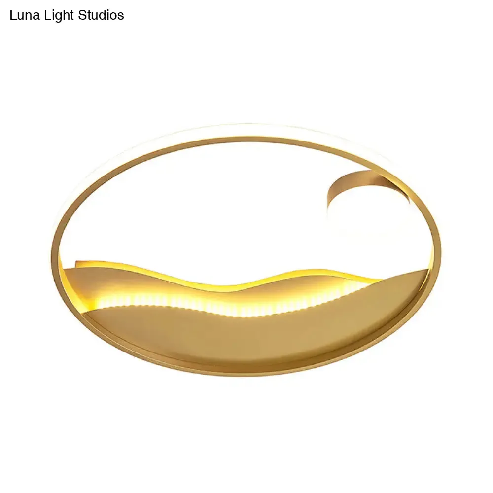 Modern LED Flush Light with Golden Sea Sunset Design - 16"/19.5" - Warm/White Light