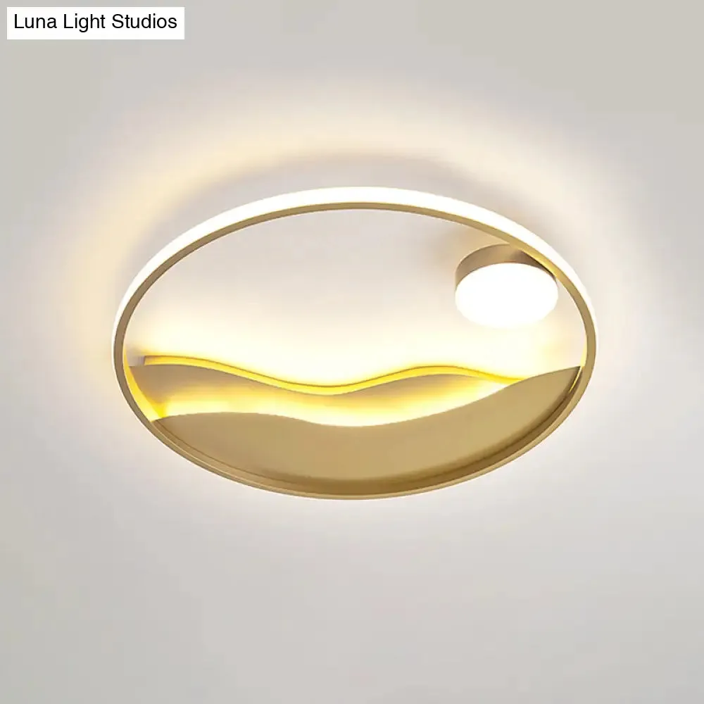 Modern LED Flush Light with Golden Sea Sunset Design - 16"/19.5" - Warm/White Light