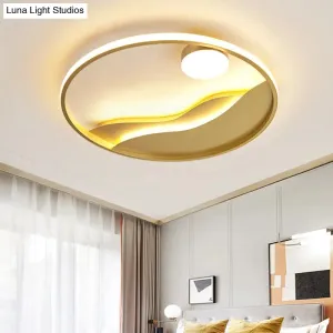 Modern LED Flush Light with Golden Sea Sunset Design - 16"/19.5" - Warm/White Light