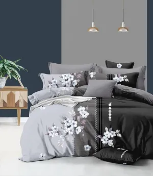 Morya Homes Microfiber Cotton Feel Bedsheet with Two Pillow Covers Black Grey Color, Floral (Black)
