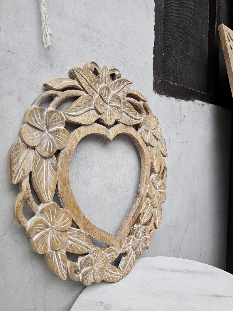Natural Hand Carved Wooden Mirror Frame Solid Wood