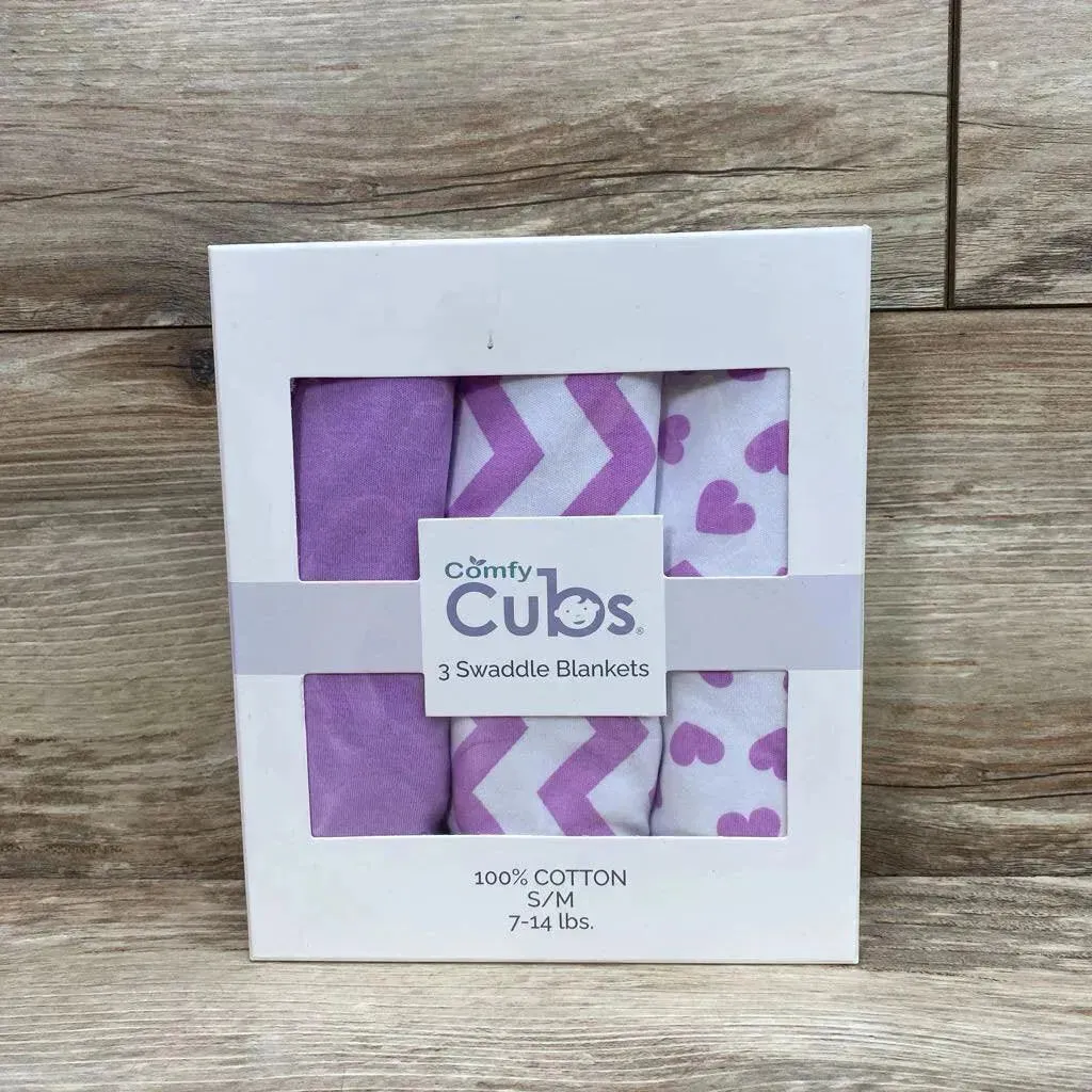 NEW Comfy Clubs 3Pk Swaddle Blankets Small/Medium: 0-3 months, 7-14 Pounds, up to 26 inches