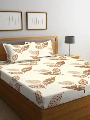 NHD HOME Premium 100% Cotton 220tc Flat Double Bed Bedsheets for Summer Breathable | Wrinklefree Long lsting (Size-90 x 90 Cm, 7ft x 7ft) with 2 Pillow Covers (Size-17 X 27 Inches, Olden White)