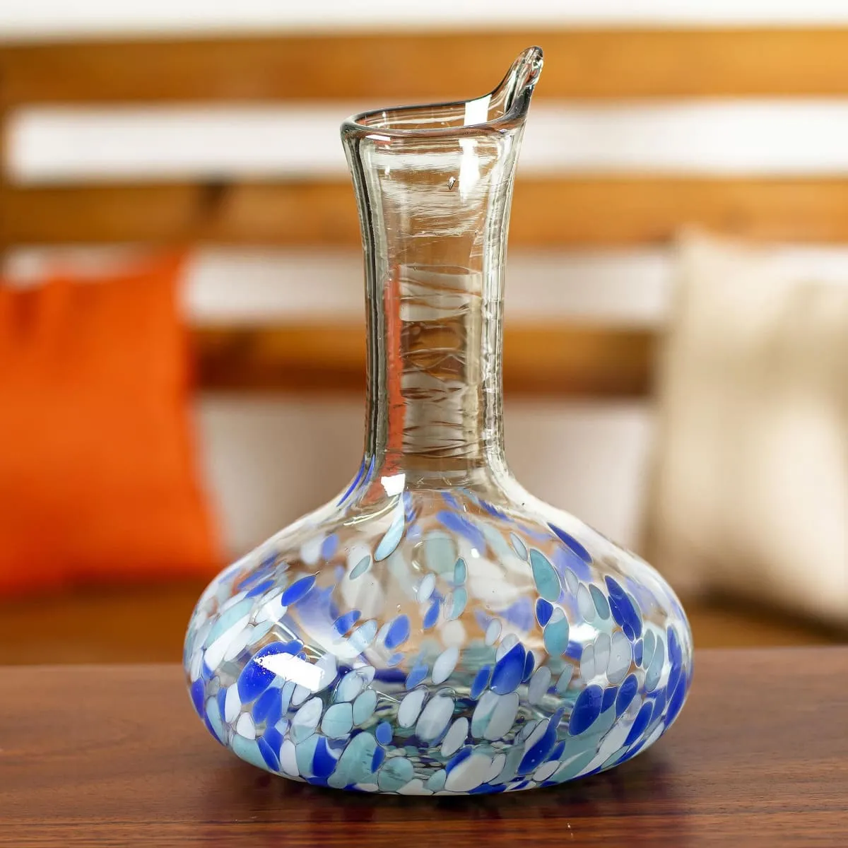 Novica Cool Water Handblown Glass Decanter