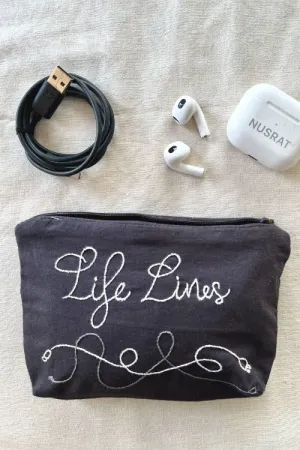 Okhai "Life Lines" Hand-Embroidered Pure Cotton Pouch
