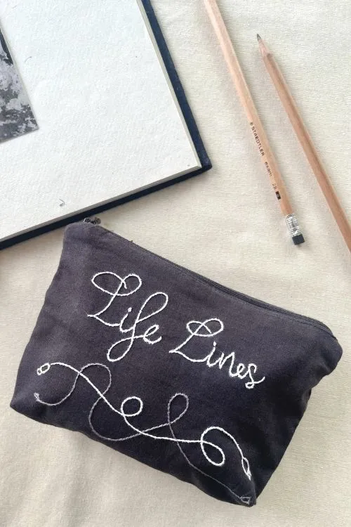 Okhai "Life Lines" Hand-Embroidered Pure Cotton Pouch