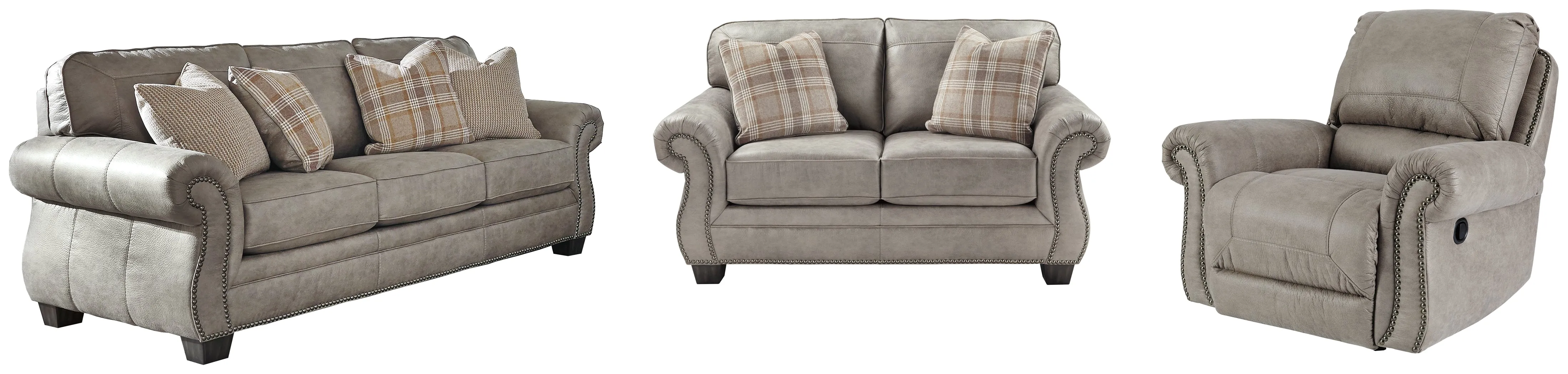 Olsberg Sofa, Loveseat and Recliner in Steel