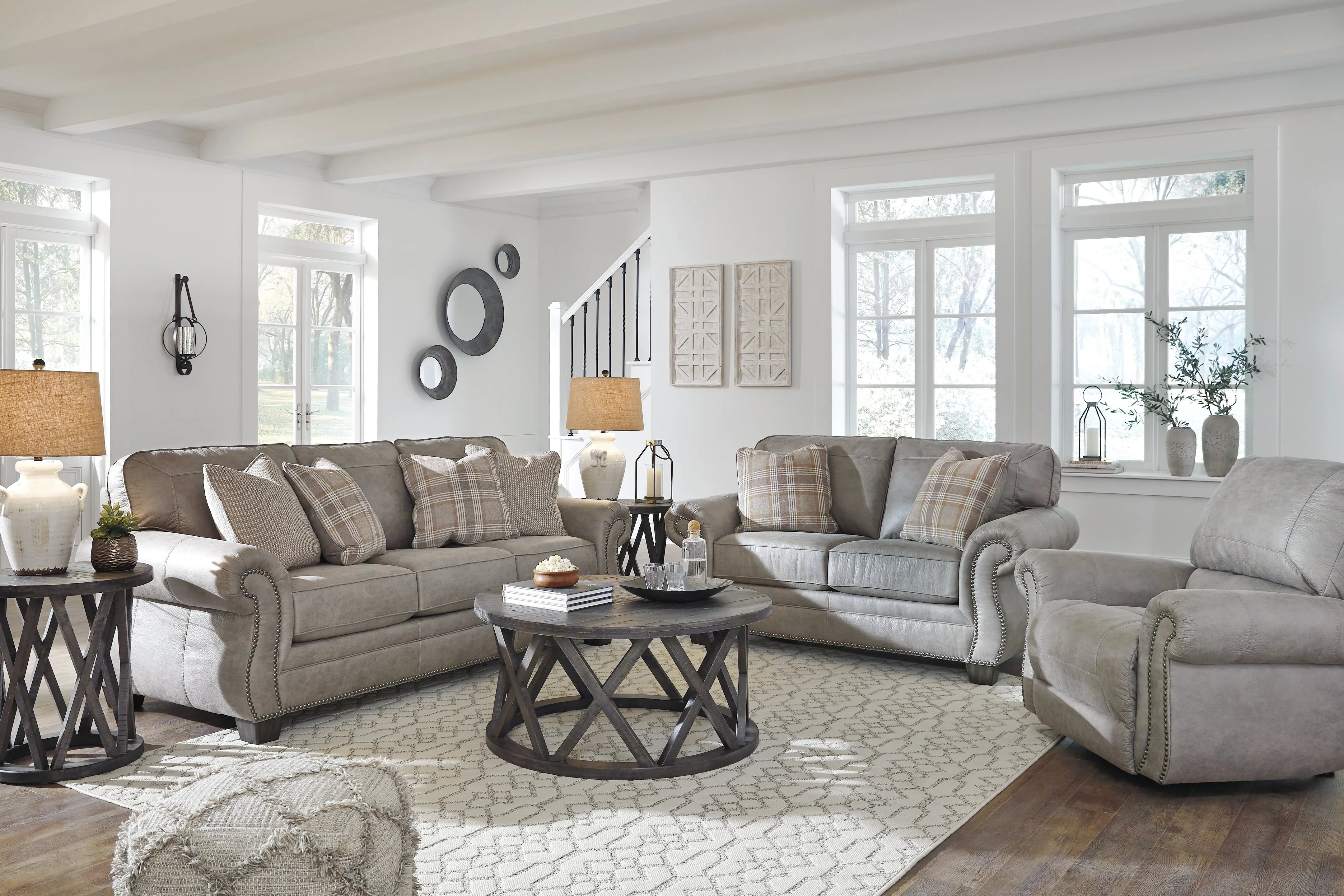 Olsberg Sofa, Loveseat and Recliner in Steel