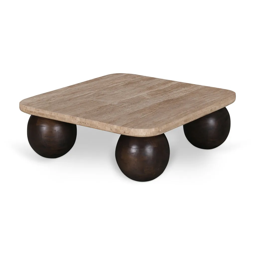 Omran 90cm Travertine Top Coffee Table - Walnut