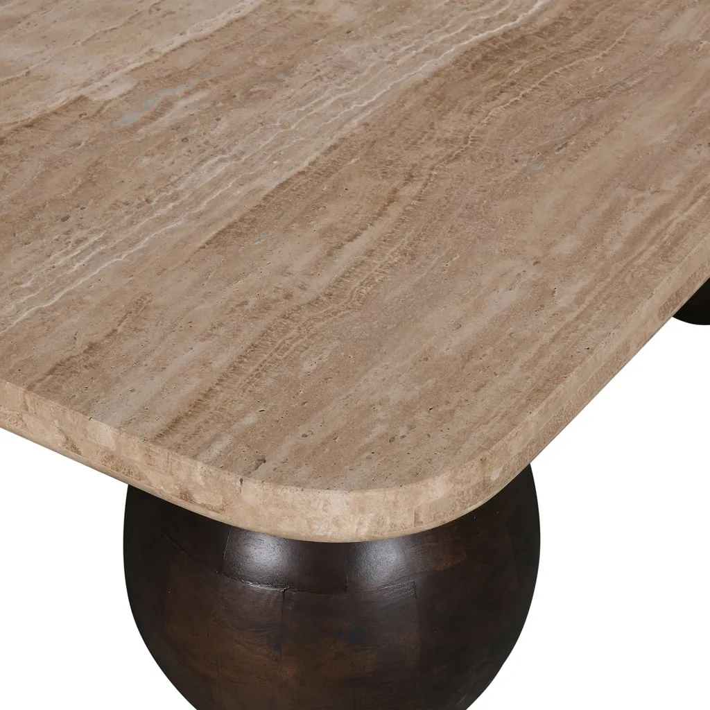Omran 90cm Travertine Top Coffee Table - Walnut
