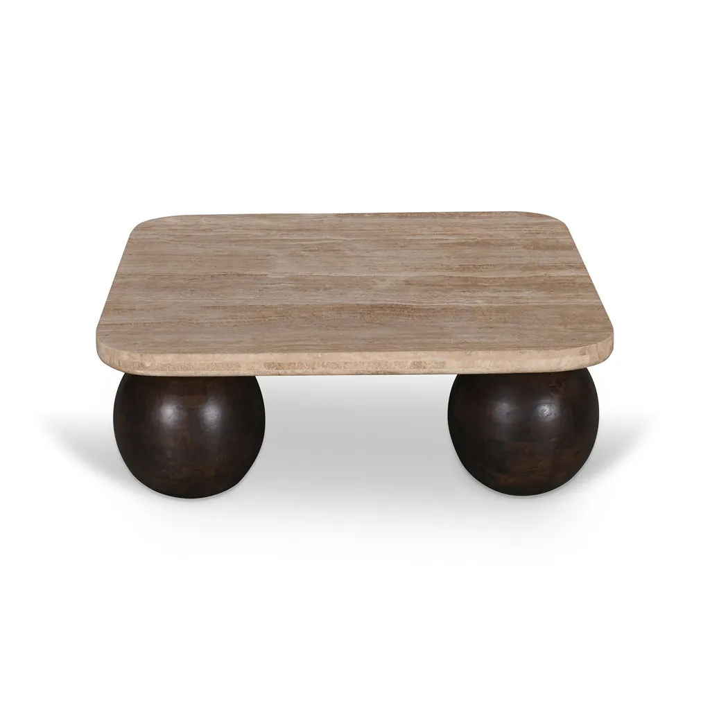 Omran 90cm Travertine Top Coffee Table - Walnut