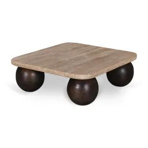 Omran 90cm Travertine Top Coffee Table - Walnut