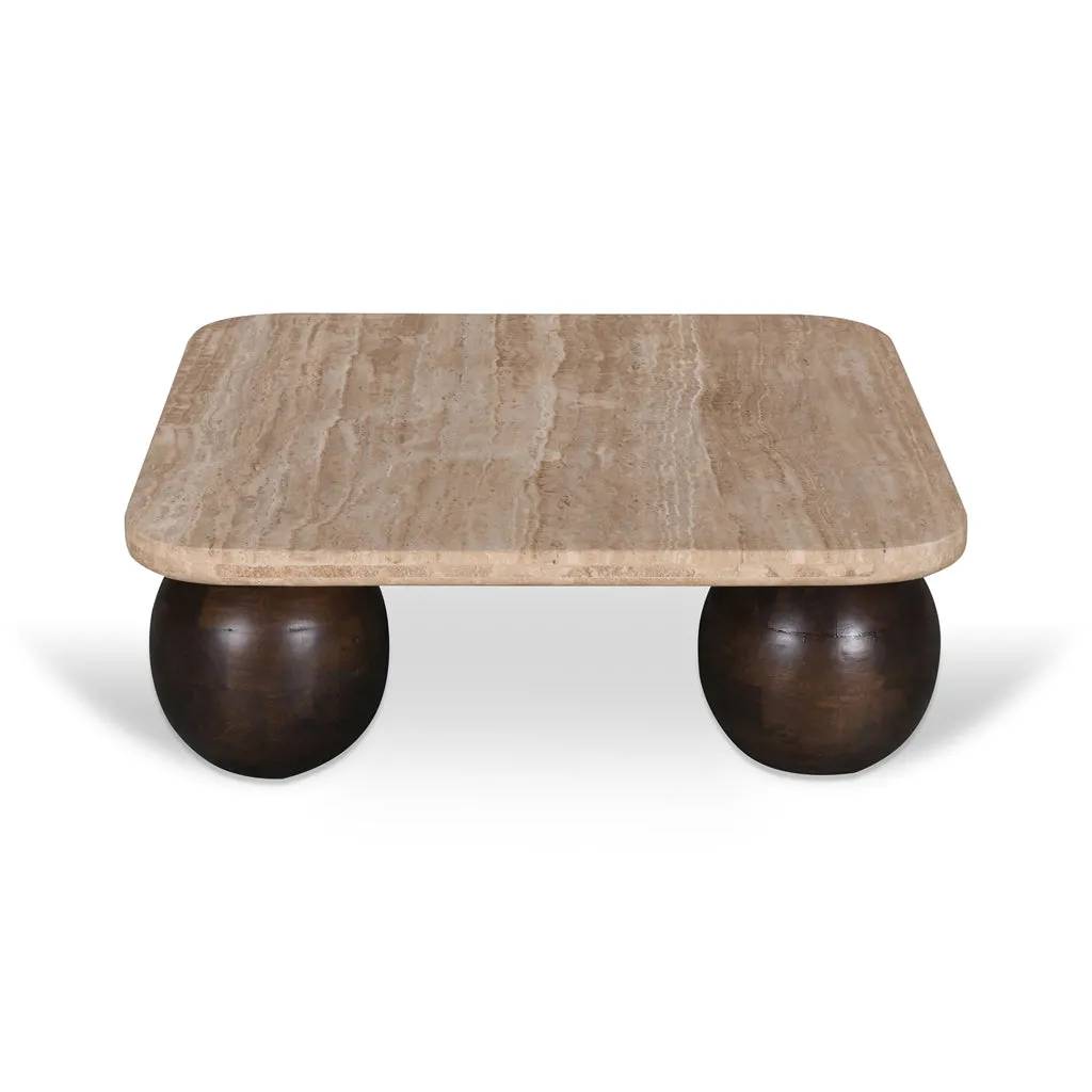 Omran 90cm Travertine Top Coffee Table - Walnut