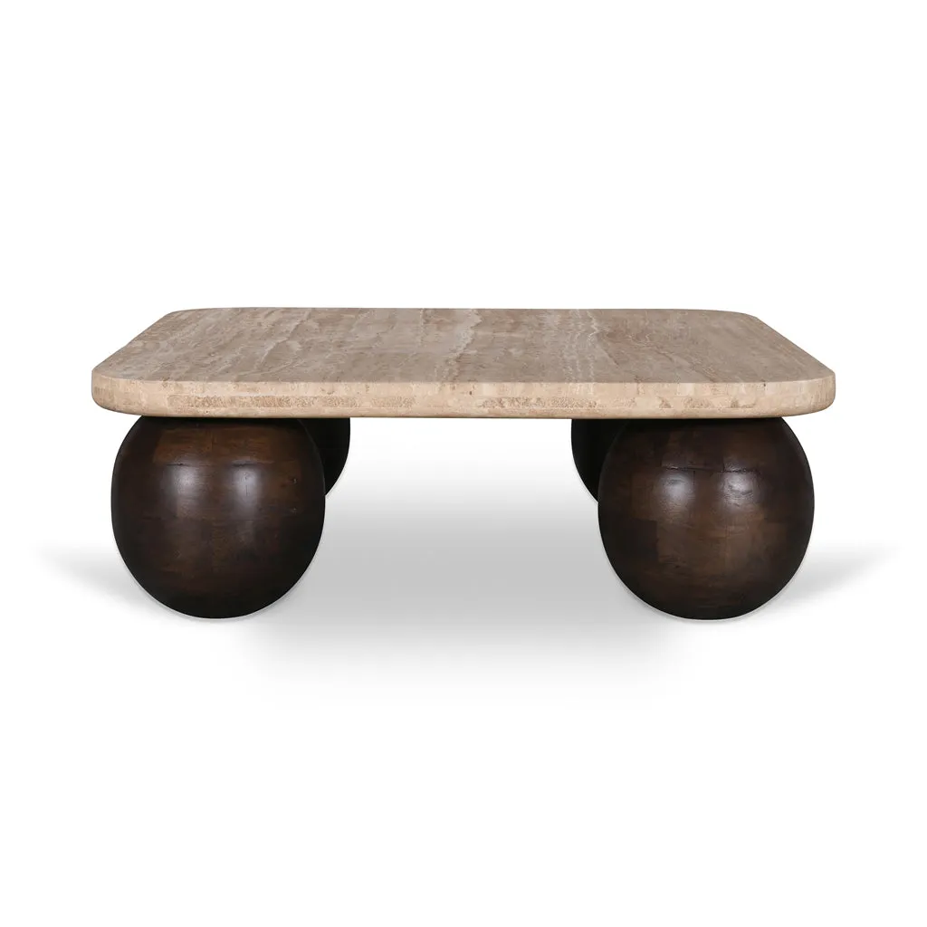 Omran 90cm Travertine Top Coffee Table - Walnut