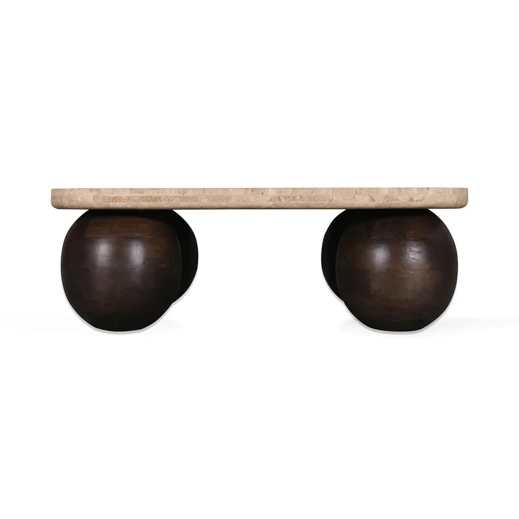 Omran 90cm Travertine Top Coffee Table - Walnut