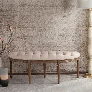 premium SAFAVIEH Abilene Tufted Rustic Semi Circle Bench, Beige/Rustic Oak