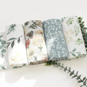 Printed Muslin Fabric Baby Blankets Wrap Eucalyptus Organic Cotton.