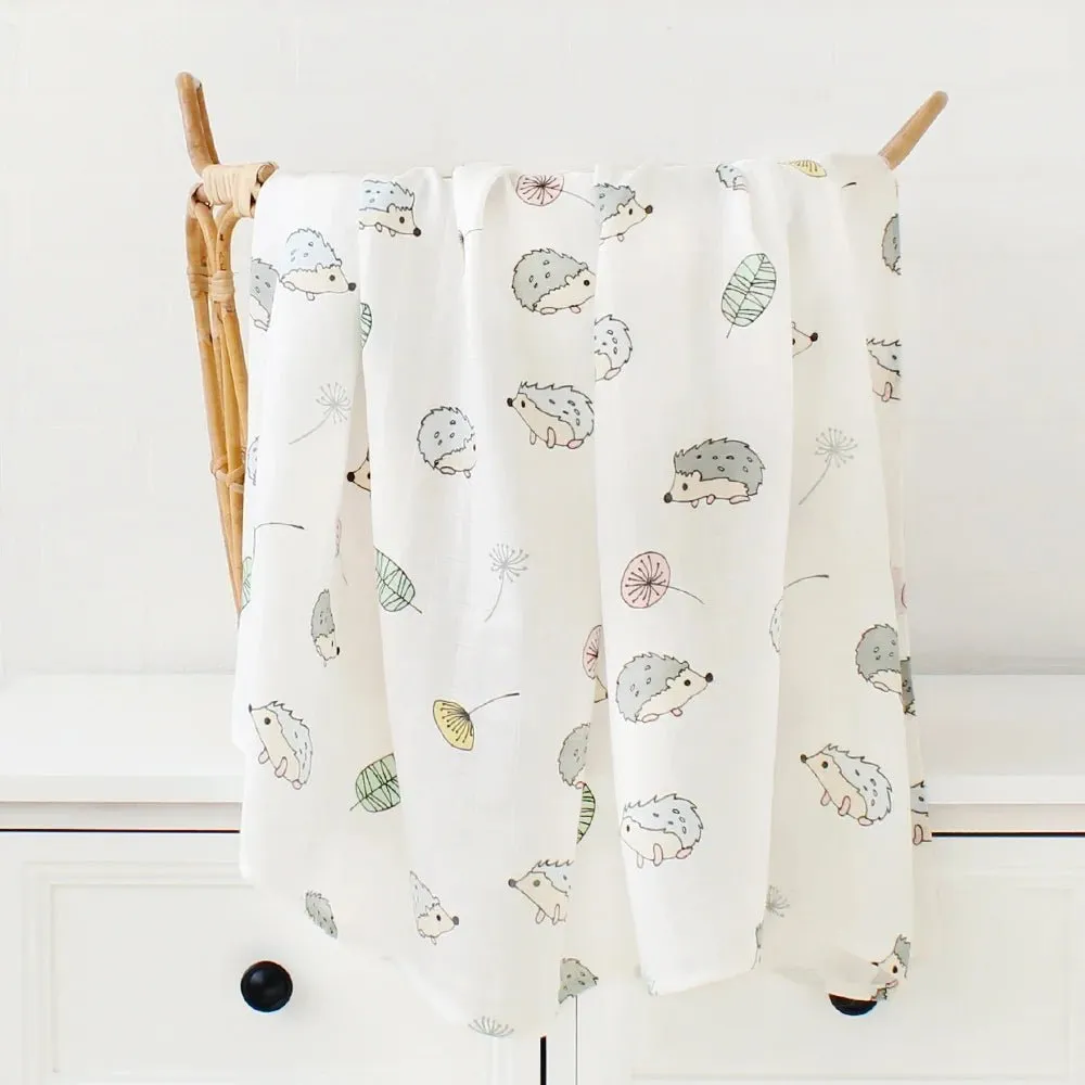 Printed Muslin Fabric Baby Blankets Wrap Eucalyptus Organic Cotton.