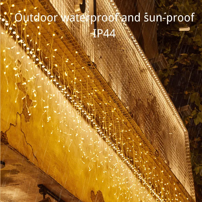 Quntis 50m (164FT) Outdoor Waterproof Xmas Curtain String Lights – IP44, 0.6m Drop, Perfect for Garden, Patio, Facade & Event Decor
