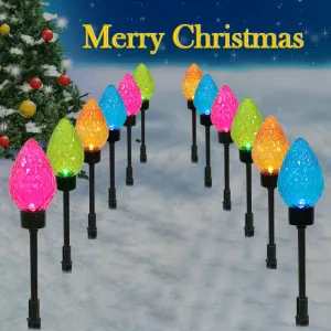 Quntis IP65 Solar Garden Lights – 12 Bulbs Colorful Christmas Solar Stake Lights, LED Large Strawberry Stake Lights for Lawn, Patio & Garden Decor, Set of 2