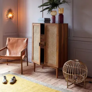 Rattan Elegance Series Mango Wood Cane 2Doors Cabinet