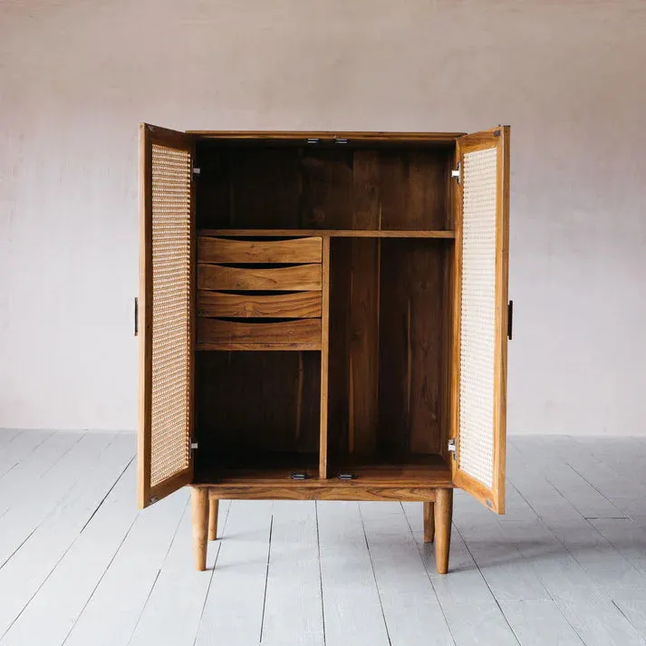 Rattan Elegance Series Mango Wood Cane 2Doors Cabinet