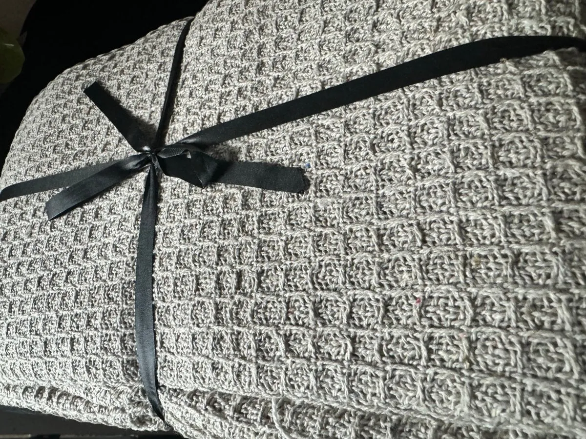 Recycled Cotton Honeycomb Throw / Picnic Blanket - Beige 152cm