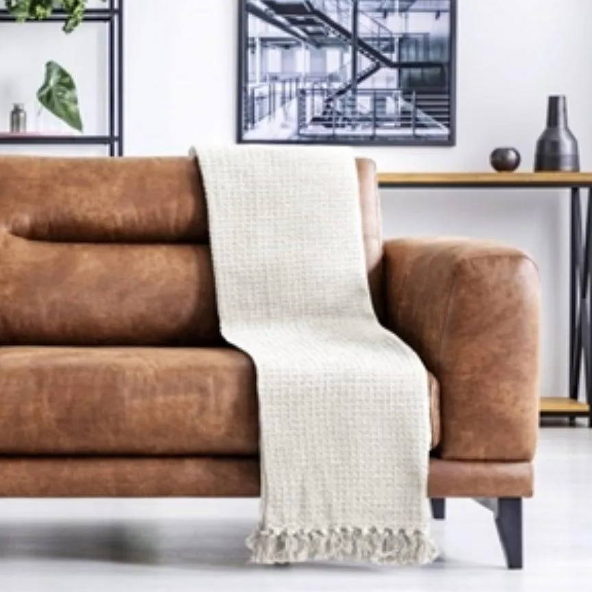 Recycled Cotton Honeycomb Throw / Picnic Blanket - Beige 152cm