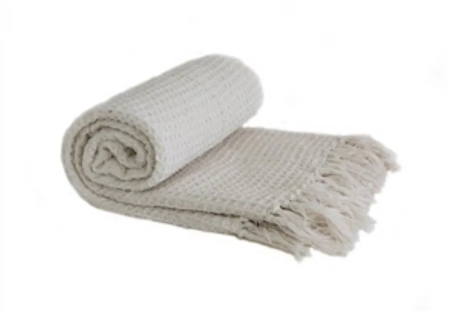 Recycled Cotton Honeycomb Throw / Picnic Blanket - Beige 152cm